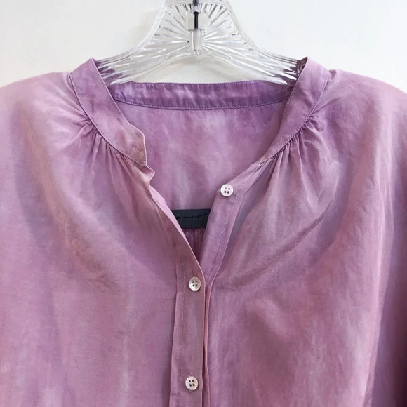Raquel Allegra Silk Blend Pink Tie Dye Button Down V Neck Long Sleeve Blouse S - Picture 9 of 13